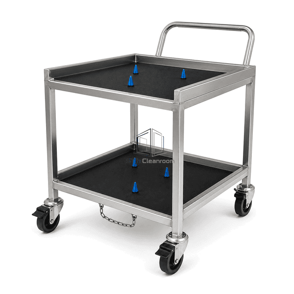 FOUP cart structural view showing welded frame ledges mats and caster mounts