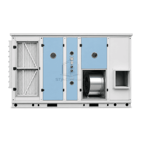 Front view of the cleanroom fresh-air dehumidification unit intake sections
