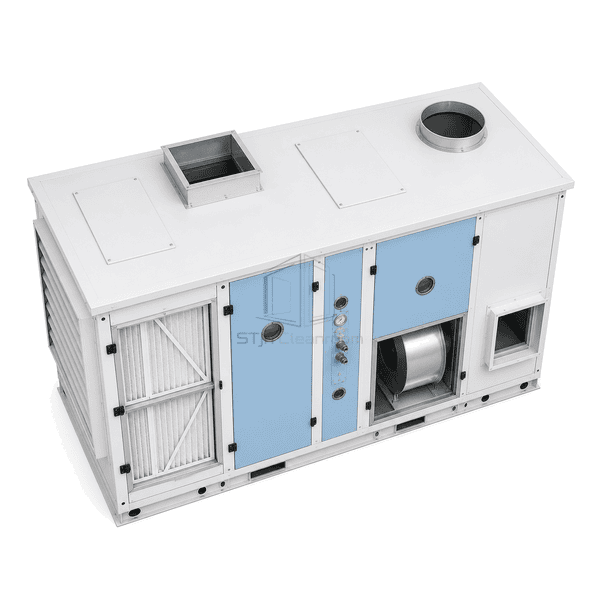 Opposite-side view of the complete packaged fresh-air dehumidification unit