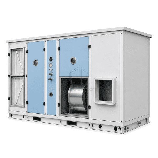 Outdoor-air inlet and supply duct interfaces on the cleanroom fresh-air dehumidifier