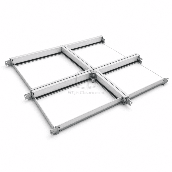 Bayonet cross-tee intersection and compressed gasket on a cleanroom grid