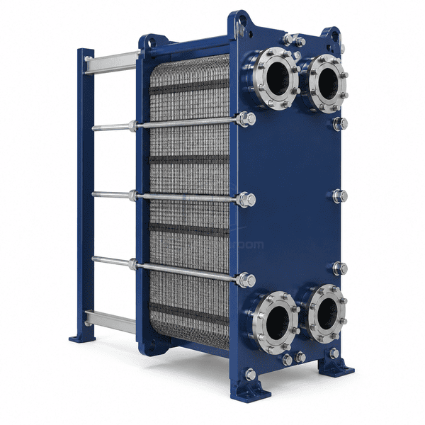 Opposite high view of the complete gasketed heat exchanger