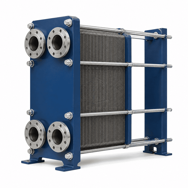 Side view showing the compressed stainless plate pack