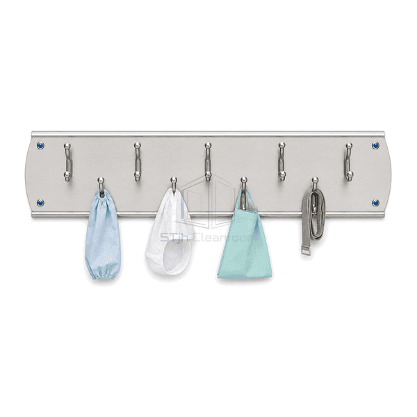 Front view of ten staggered double gowning hooks