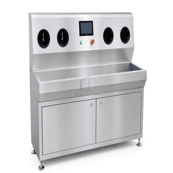 Complete hand wash and disinfection station in wide horizontal view