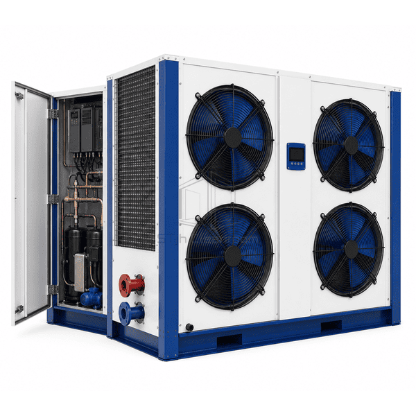 Cutaway showing reversible scroll circuit water exchanger and outdoor coil