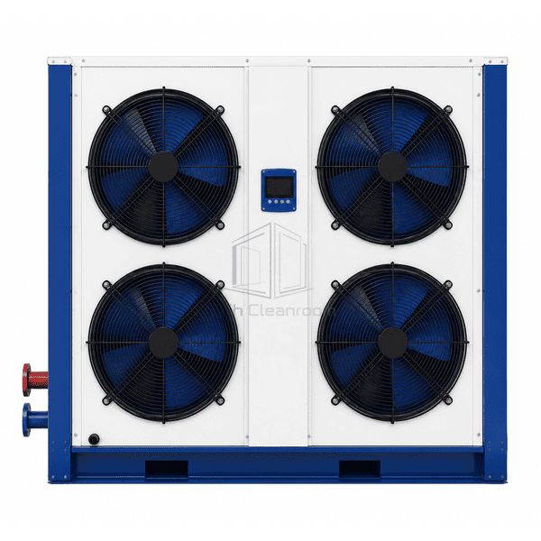 Front service view of air-to-water heat pump controller and hydronics
