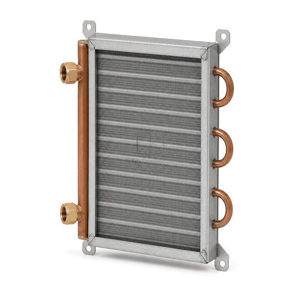 Right-side perspective showing the shallow heating coil frame and three copper U bends