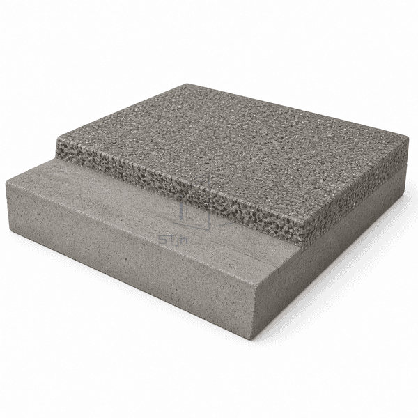 Stepped cross-section showing quartz epoxy mortar bonded to concrete