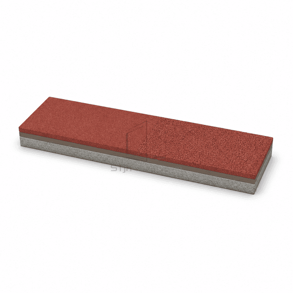 Long heavy-duty polyurethane cement flooring strip comparing medium and heavier oxide-red traction textures