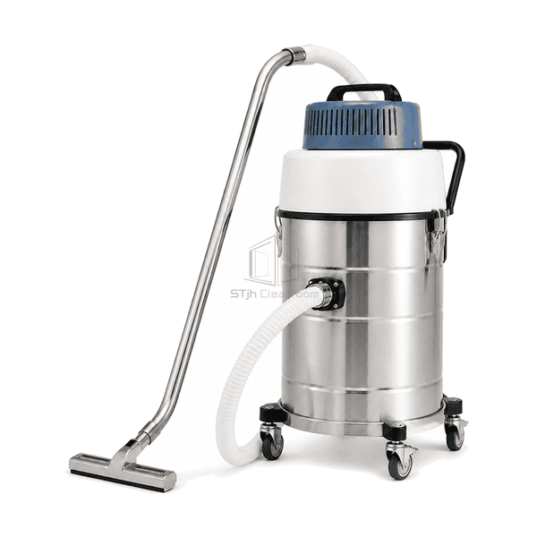 Side view showing the HEPA filter housing and stainless-steel canister