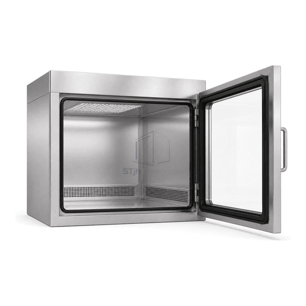 Open chamber view of ceiling diffuser and low-level return panels