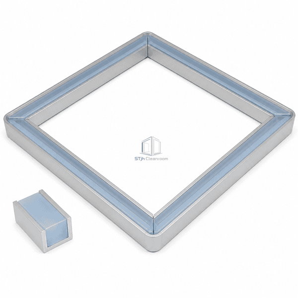 Reverse elevated view emphasizing HEPA gel seal corner continuity and U-channel section