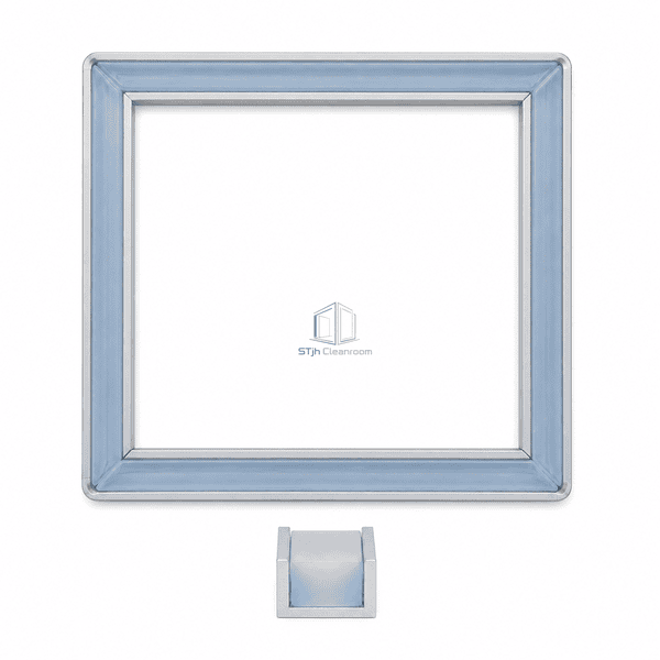 Front elevation of a four-sided HEPA gel seal with channel cross-section sample