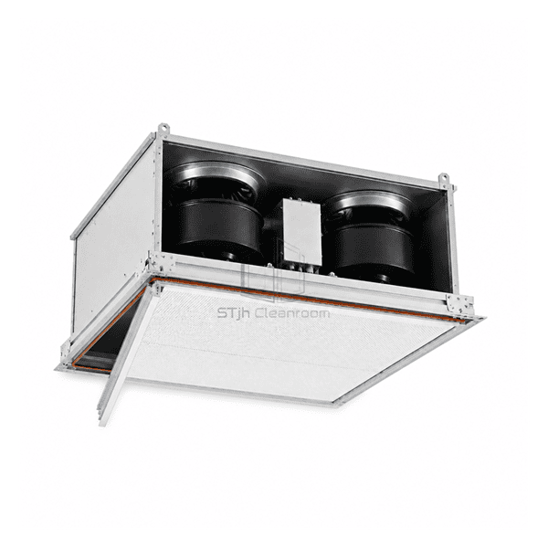 Complete large-format FFU showing reinforced ceiling flange, support member and filter seal