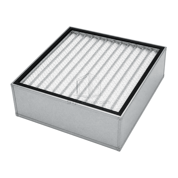 Horizontal full view of high-capacity HEPA filter and gasketed metal frame