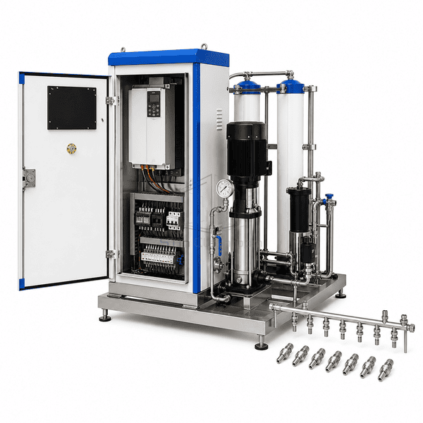 High-pressure humidifier with control cabinet open