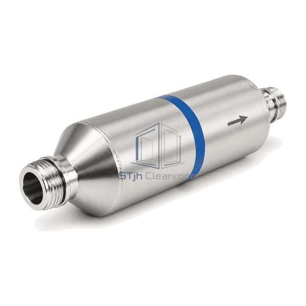 High-purity gas purifier complete axial oblique view emphasizing one gasket face-seal connection and its welded transition shoulder