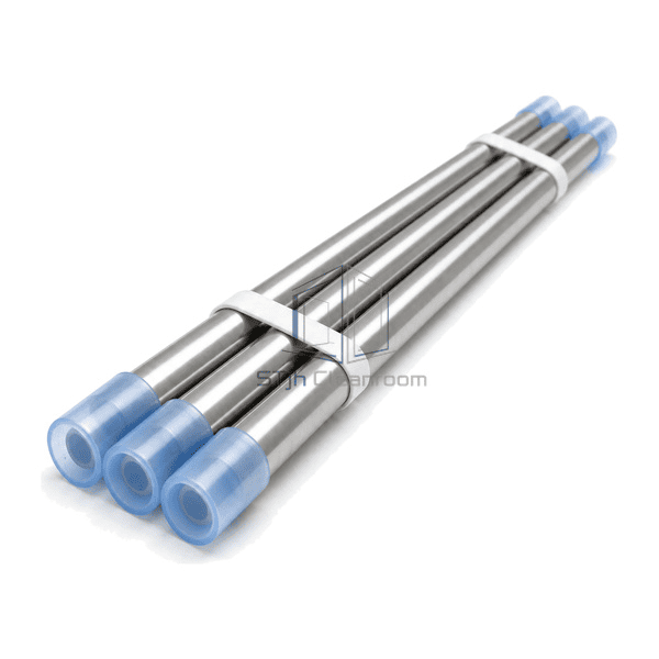 High-purity gas tubing complete axial view emphasizing three square orbital-weld-ready ends through translucent protective caps