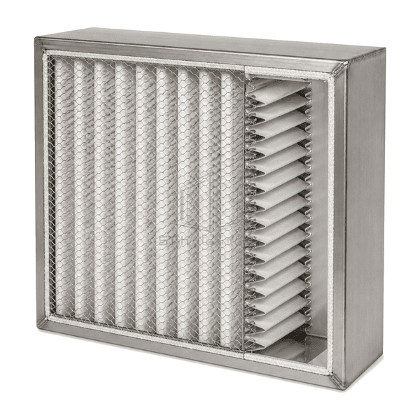 Side cutaway showing mineral HEPA media and heat-resistant separators