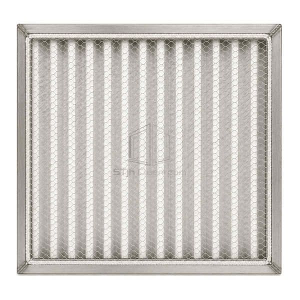 Upright front view of high-temperature HEPA filter with reinforced faceguard
