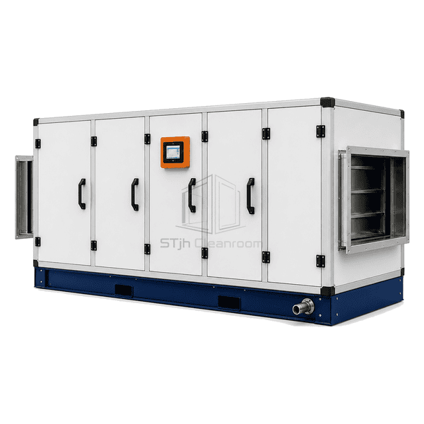Complete side view of floor-mounted horizontal air handler