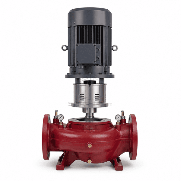 Vertical in-line pump with removable motor cartridge raised