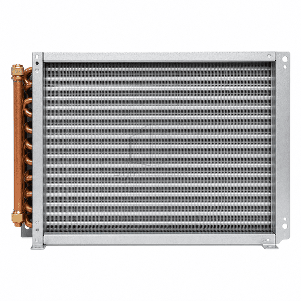 Front elevation of the same shallow reheat coil
