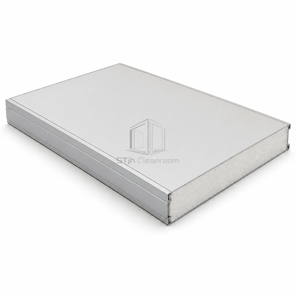 Protected flush edge joint on an HPL cleanroom wall panel