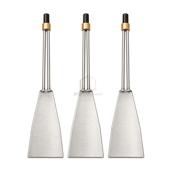 Straight front view of three large-area humidifier electrodes with paired support rods
