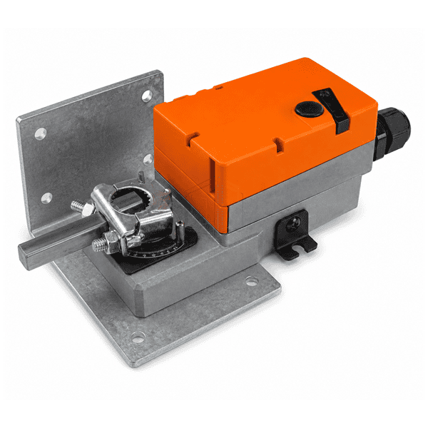 Close view of actuator clamp adjustable end stop gear release and shaft connection