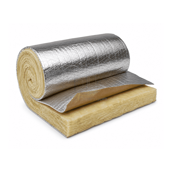 Side cutaway showing glass-fiber blanket beneath reinforced foil