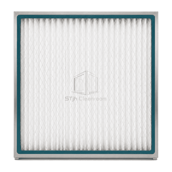 Upright front view of moisture-resistant HEPA filter media and faceguard