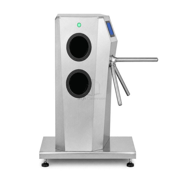 Hygiene turnstile front view showing stacked hand openings and status light