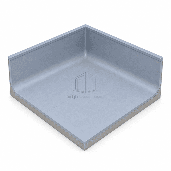 Cleanroom vinyl corner system with two coved returns, cap strip and welded seam