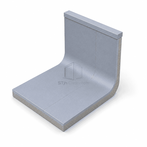 L-shaped hygienic vinyl cove detail with cap strip and heat-welded seam