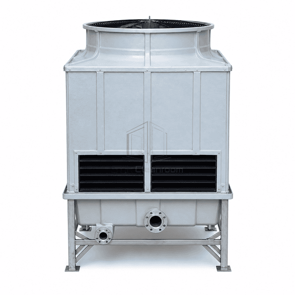 Front elevation of the same square counterflow cooling tower