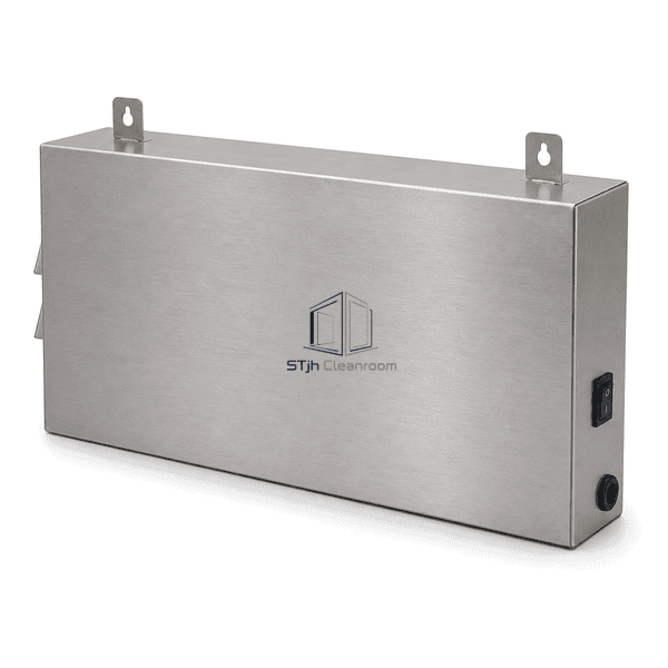 Wide horizontal view of stainless adhesive insect light trap with complete housing