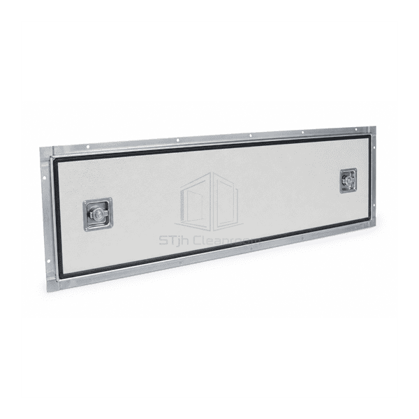 Horizontal open access door mounted in rectangular duct panel