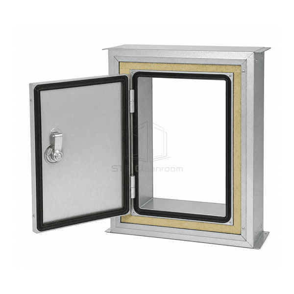 Close view of cam latch continuous gasket and hemmed frame