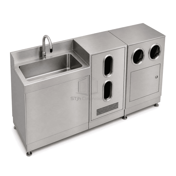 Top view of sequential wash dry and sanitizing modules