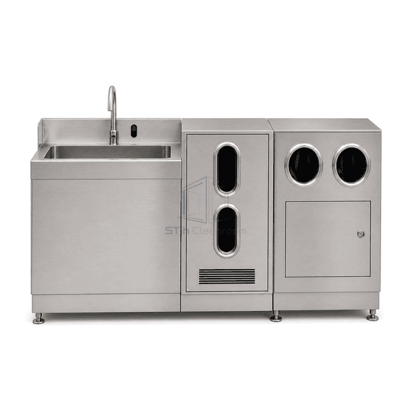 Front view of three-stage hand hygiene station
