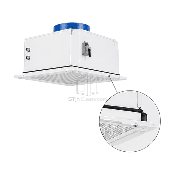 Complete clean air supply module highlighting gel seal clamps and room-side test connections