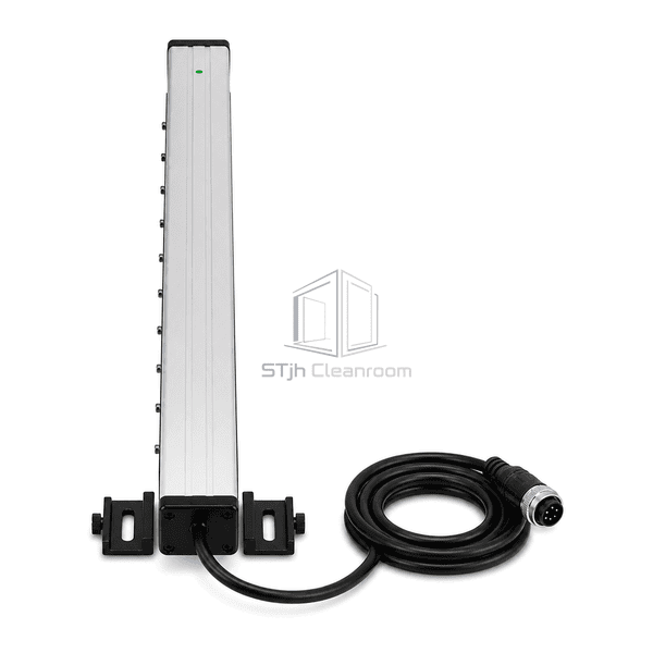 Cable-end profile of ionizer bar showing extrusion depth brackets gland and locking connector