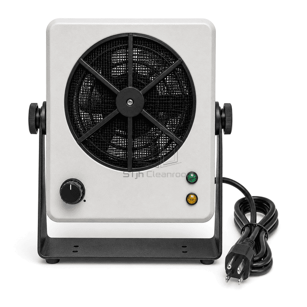 Front view of ionizing air blower with six-spoke grille airflow knob and two status lamps