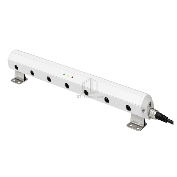 Cleanroom ionizing bar side view with status lights and end connector