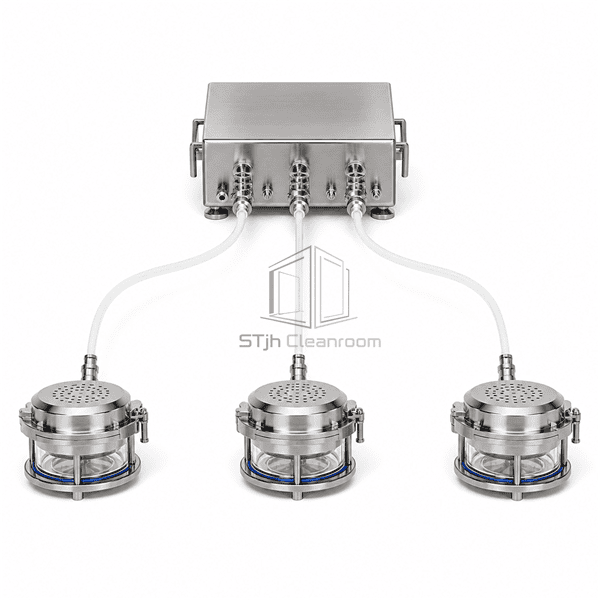 External controller linked to three identical isolator microbial sampling satellites