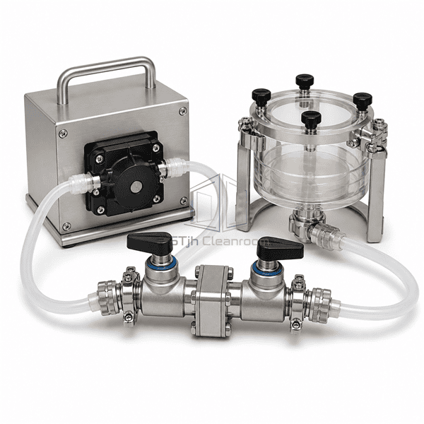 Isolator sampling system double-valve manifold and clear agar plate chamber detail