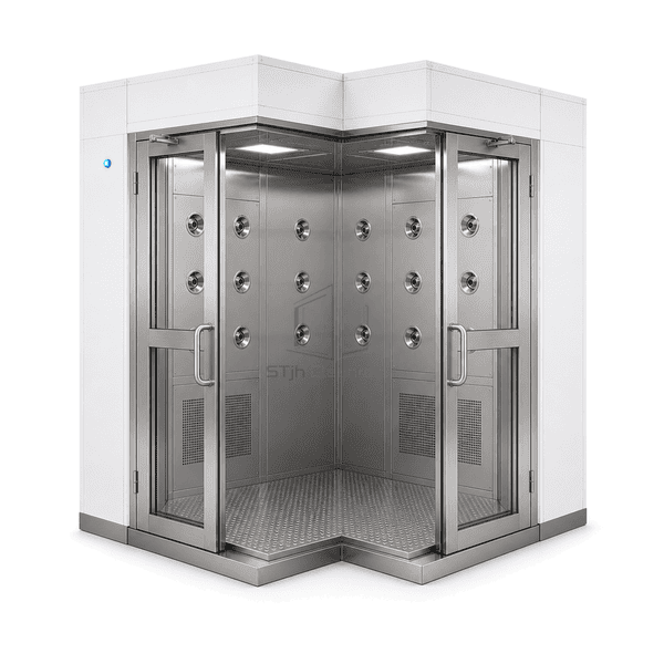 Open interior corner showing ceiling jets, wall nozzles and the corner return grille