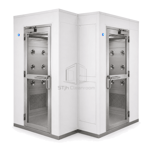 Outer-corner service view of the L-shaped chamber fan cabinet